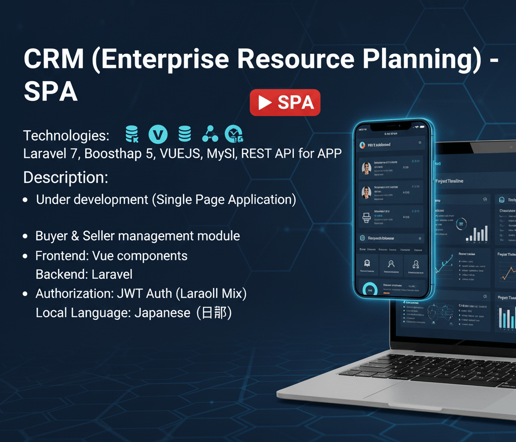 CRM Single Page Application - enterprise fintech software engineering project using Laravel 7 · Vue.js · MySQL · REST API