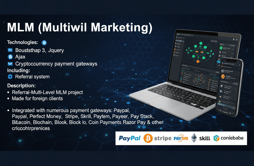 MLM Referral Platform - software engineering portfolio project by Pranto Roy built with Laravel · Payment APIs · Bootstrap