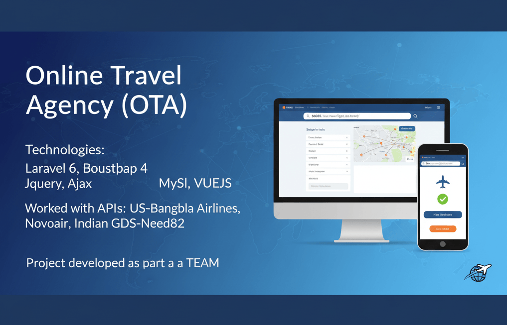 Online Travel Agency Platform - software engineering portfolio project by Pranto Roy built with Laravel · Bootstrap · MySQL