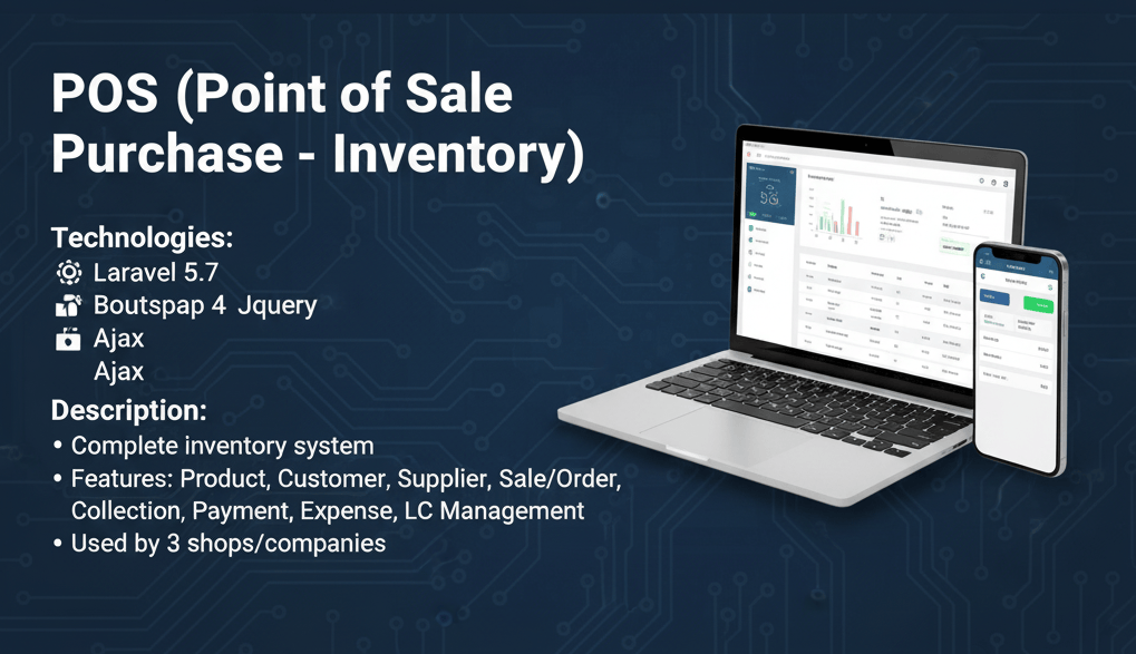 POS & Inventory System - software engineering portfolio project by Pranto Roy built with Laravel · Bootstrap · jQuery