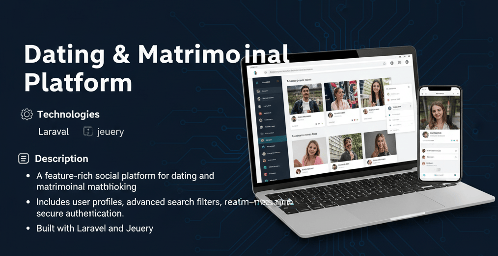 Matrimonial / Dating Platform - software engineering portfolio project by Pranto Roy built with Laravel · Bootstrap · MySQL