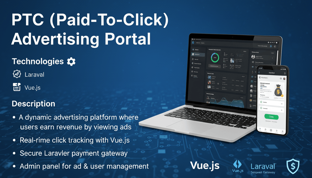 PTC Advertising Network - software engineering portfolio project by Pranto Roy built with Laravel · Bootstrap · jQuery